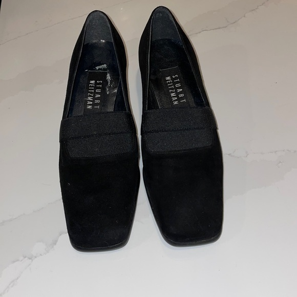Stuart Weitzman Women’s Black Suede‎ Square Toe Block Heel Loafers Size 5 - Picture 1 of 10